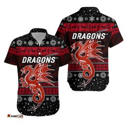 St. George Illawarra Dragons Hawaiian Shirt Christmas Simple Style Black