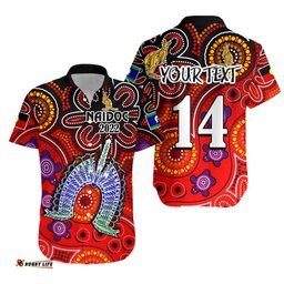 Custom Text And Number Australia NAIDOC Week Hawaiian Shirt Australian Aboriginal Dhari Kangaroo Artsy Style