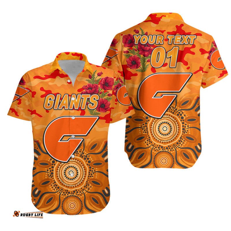 Custom Personalised Greater Western Sydney Giants ANZAC Hawaiian Shirt Indigenous Vibes