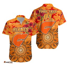Custom Personalised Greater Western Sydney Giants ANZAC Hawaiian Shirt Indigenous Vibes