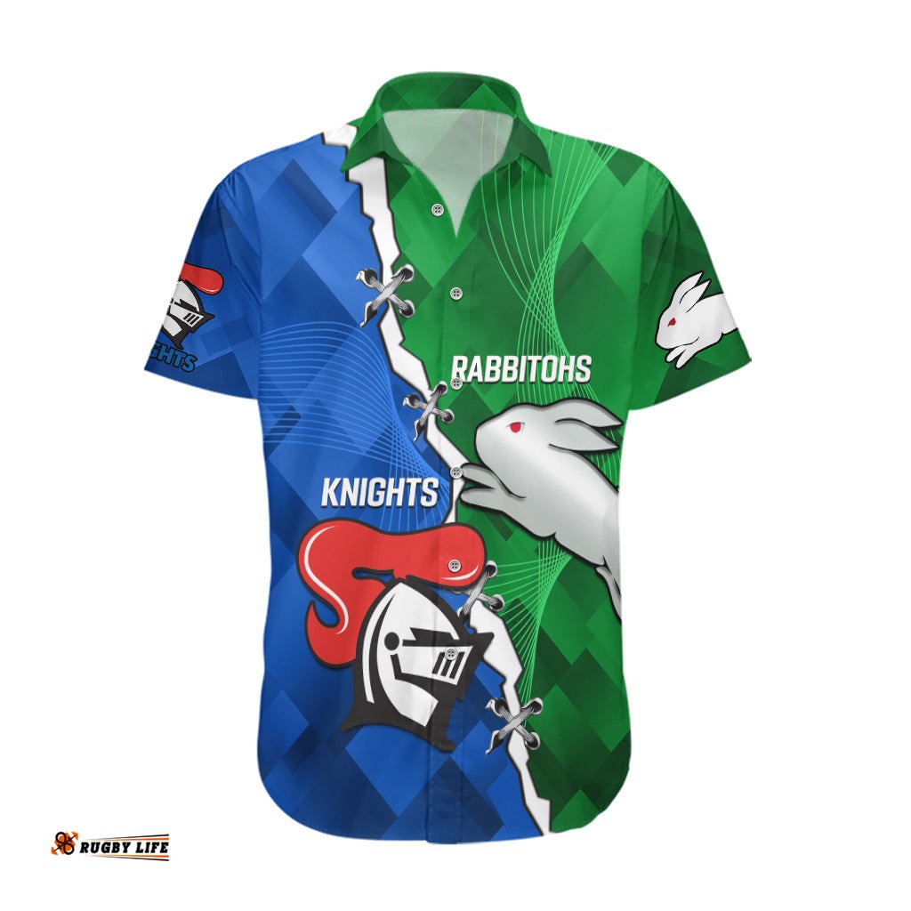 Personalised Knights and Rabbitohs Rugby Hawaiian Shirt Sporty Version