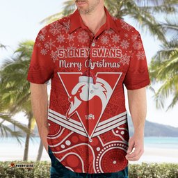 Personalised Swans Football Christmas Hawaiian Shirt Merry Xmas Mix Aboriginal Art