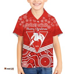 Personalised Swans Football Christmas Hawaiian Shirt Merry Xmas Mix Aboriginal Art