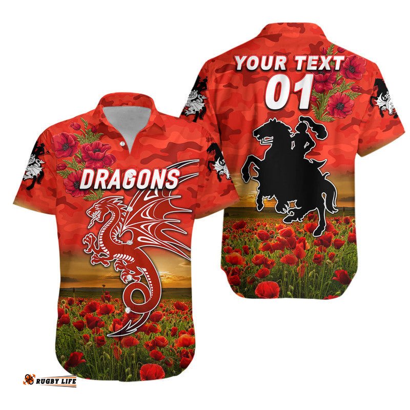 Custom Personalised St. George Illawarra Dragons ANZAC Hawaiian Shirt Poppy Flowers Vibes Red