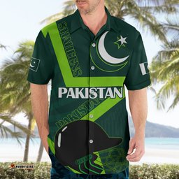 Custom Pakistan Cricket Helmet Hawaiian Shirt Proud Shaheen Falcon Star and Crescent