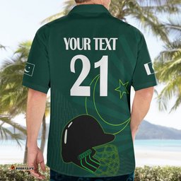 Custom Pakistan Cricket Helmet Hawaiian Shirt Proud Shaheen Falcon Star and Crescent