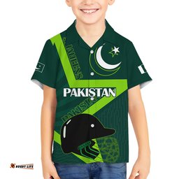 Custom Pakistan Cricket Helmet Hawaiian Shirt Proud Shaheen Falcon Star and Crescent