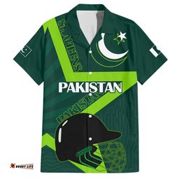 Custom Pakistan Cricket Helmet Hawaiian Shirt Proud Shaheen Falcon Star and Crescent