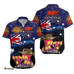 Australia Aboriginal ANZAC Hawaiian Shirt Remembrance Vibes Navy