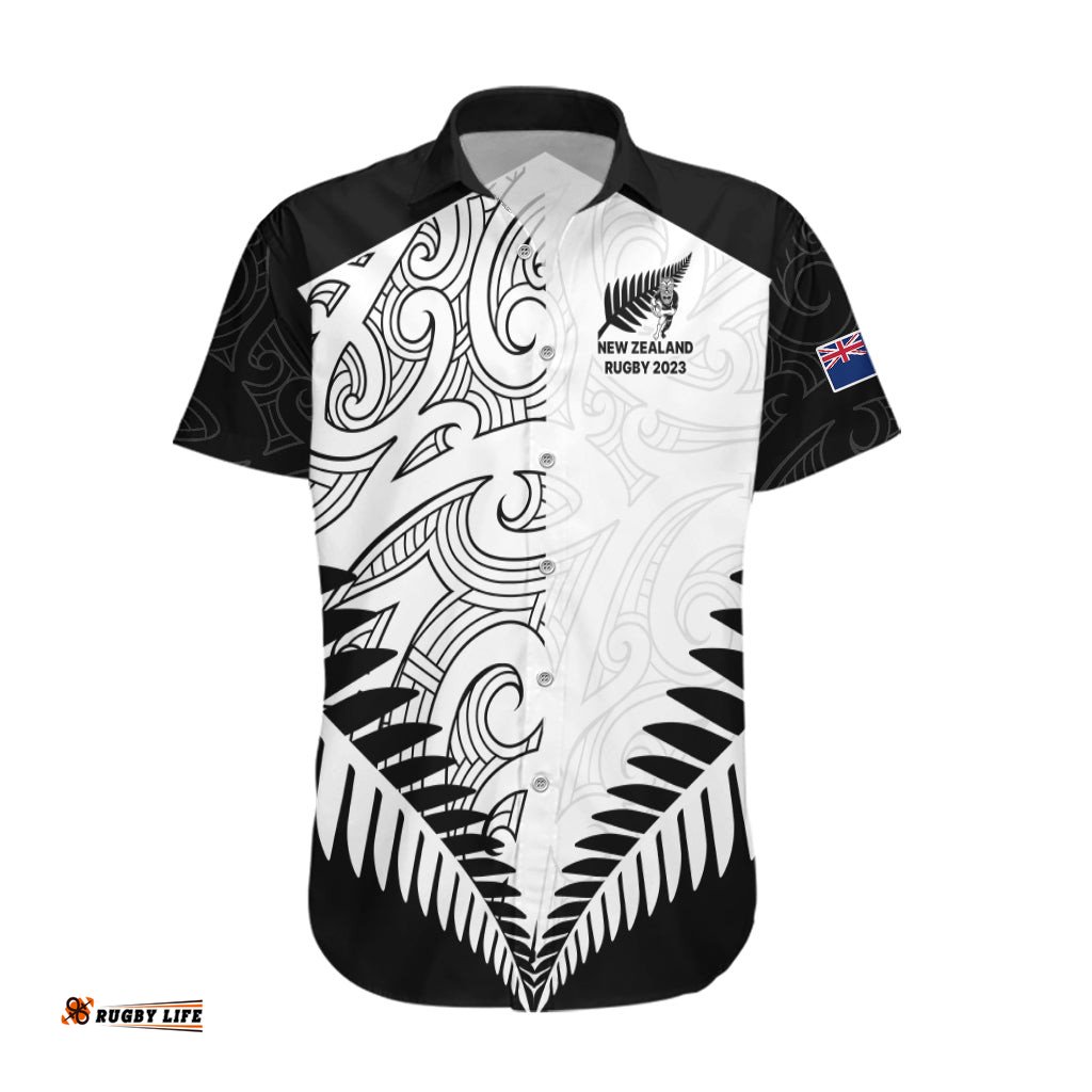 New Zealand Rugby Hawaiian Shirt Proud Aoteroa Stylised Maori Koru