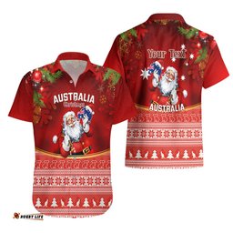 Personalised Australia Christmas Hawaiian Shirt Xmas In July Happy Santa Claus With Map Red Style