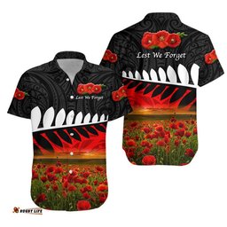 New Zealand Maori ANZAC Hawaiian Shirt Poppy Vibes Black