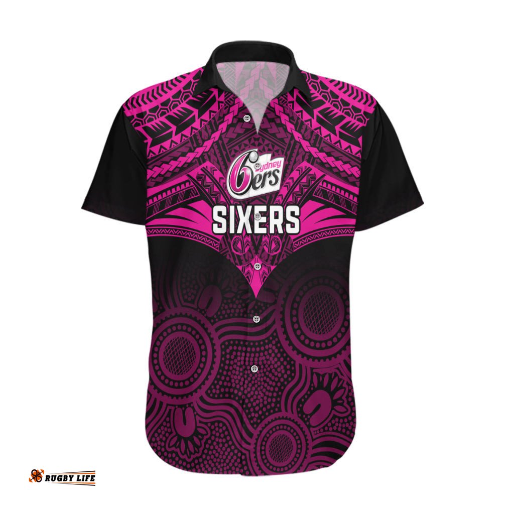 Custom Sydney Sixers Cricket Hawaiian Shirt Unique Indigenous Art Mix Polynesian Pattern