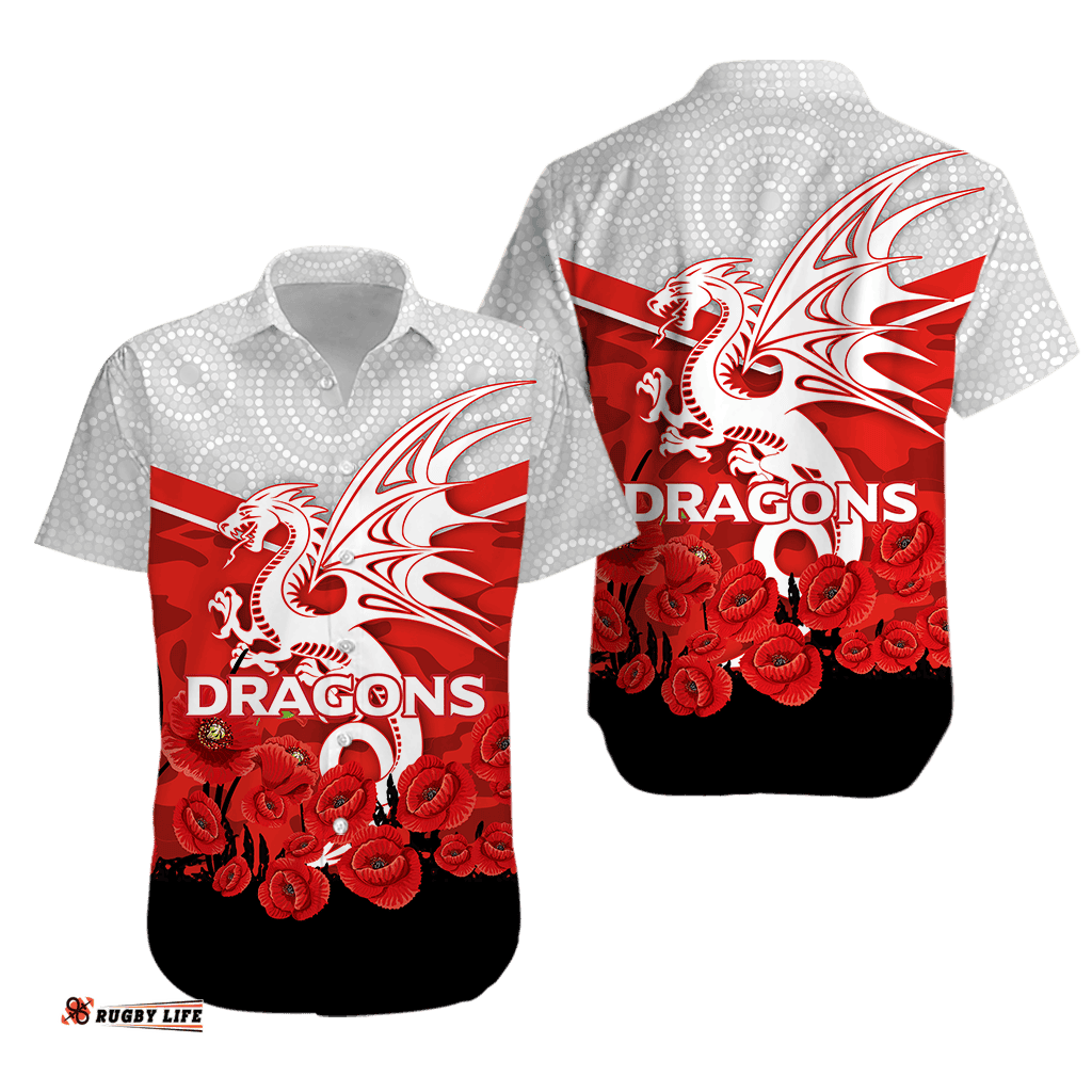 Dragons ANZAC Day Hawaiian Shirt Indigenous Art