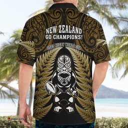 New Zealand Aotearoa Rugby Hawaiian Shirt NZ Tiki With Maori Fern World Cup Gold Version