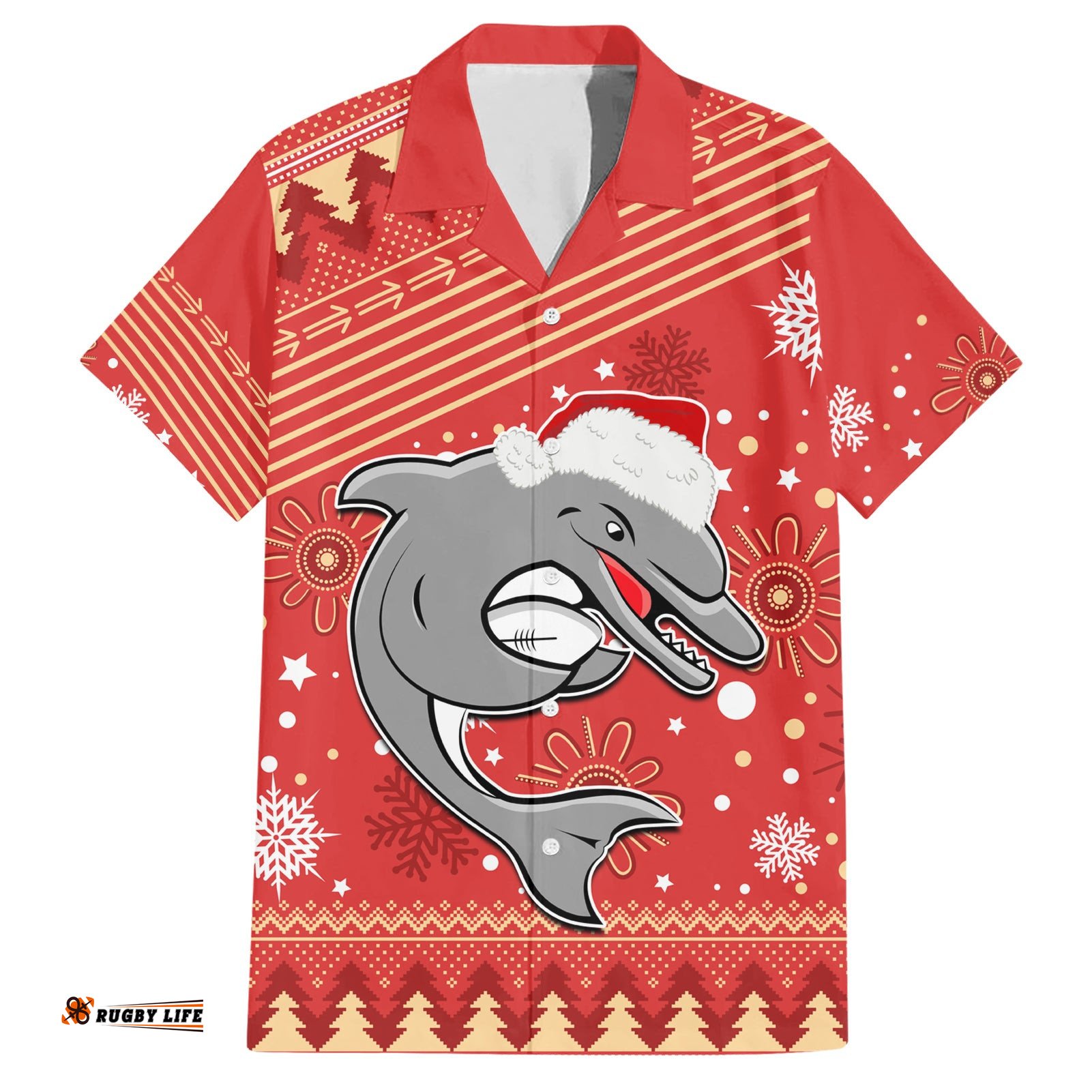Custom Dolphins Rugby Hawaiian Shirt Chirstmas Vibe