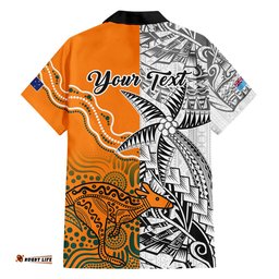 Personalised Fiji Australia Rugby Hawaiian Shirt World Cup Polynesia Tapa Mixed Indigenous Aboriginal