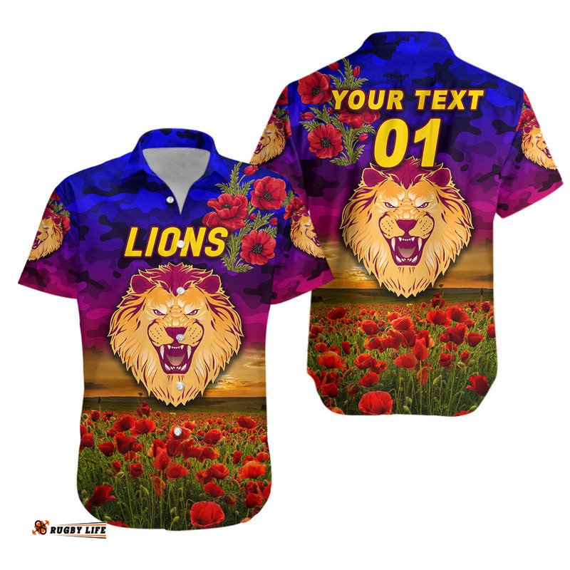 Custom Personalised Brisbane Lions ANZAC Hawaiian Shirt Poppy Vibes