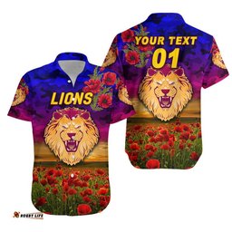 Custom Personalised Brisbane Lions ANZAC Hawaiian Shirt Poppy Vibes