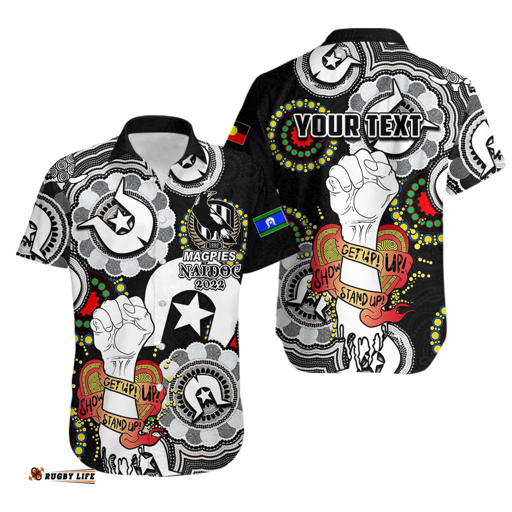 Custom Personalised Magpies Australian Football Hawaiian Shirt NAIDOC Week Let's Fight Together