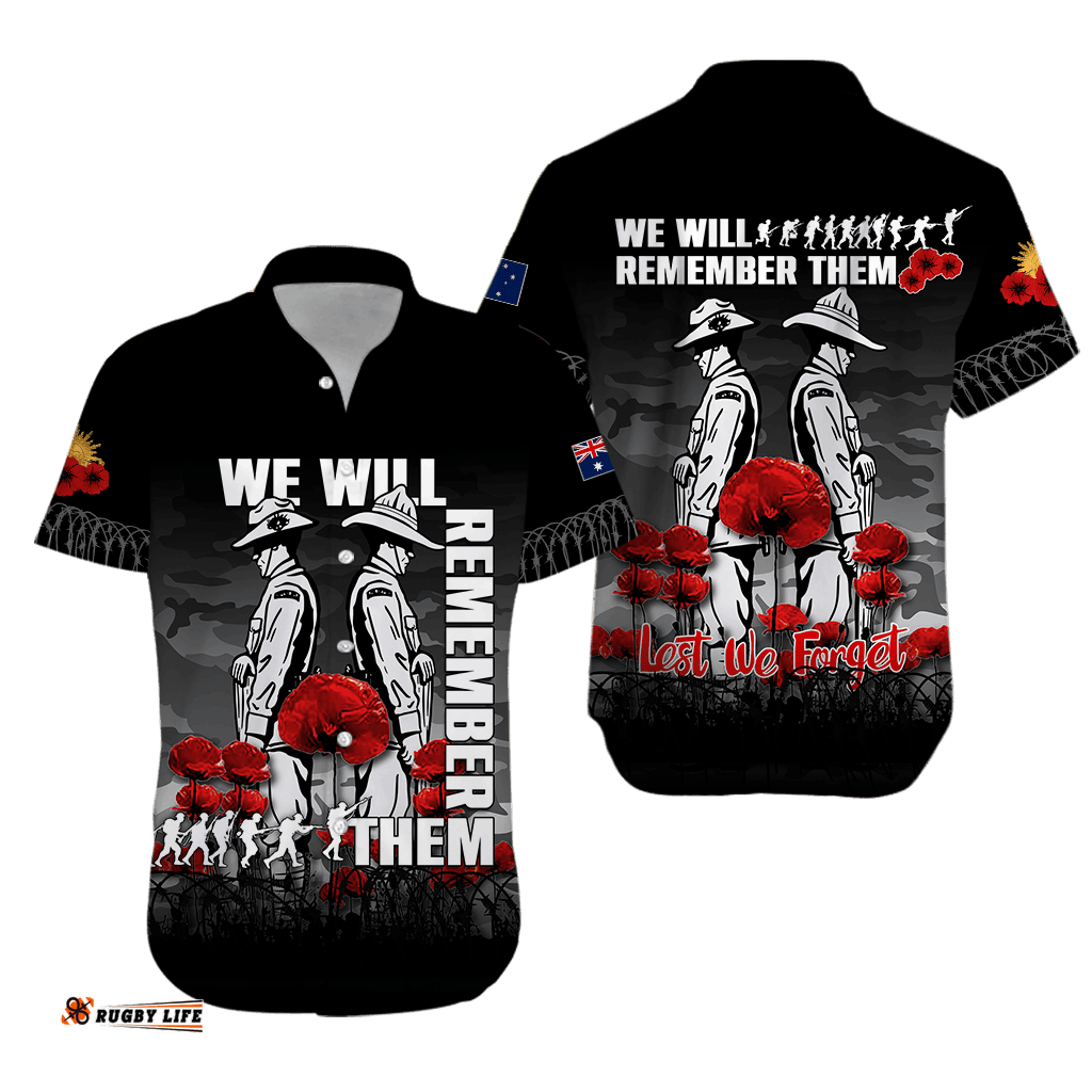 Australia ANZAC Hawaiian Shirt Camouflage With Poppy Black