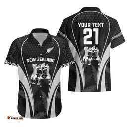 Custom New Zealand Aotearoa Rugby Hawaiian Shirt Haka Dance Mixed Silver Fern Sporty Style