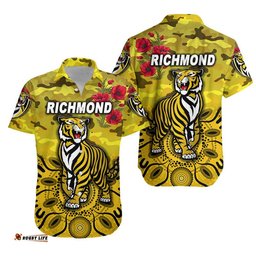 Richmond Tigers ANZAC Hawaiian Shirt Indigenous Vibes Yellow