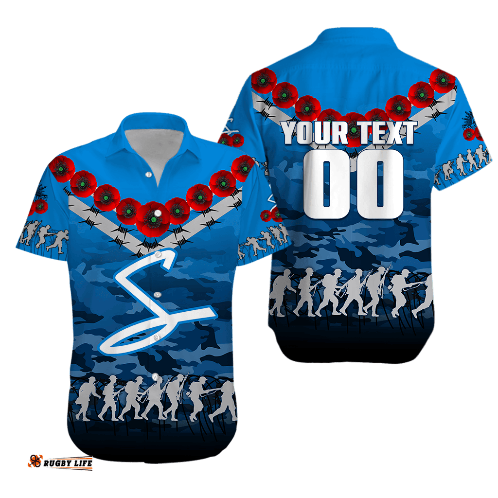Custom Personalised Adelaide Strikers ANZAC Hawaiian Shirt Camouflage With Poppy