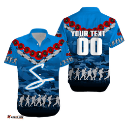 Custom Personalised Adelaide Strikers ANZAC Hawaiian Shirt Camouflage With Poppy