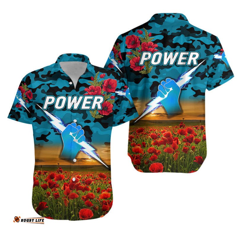 Port Adelaide Power ANZAC Hawaiian Shirt Poppy Vibes