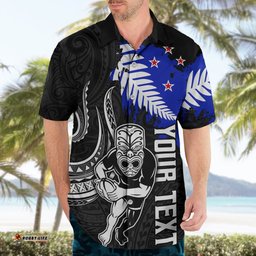 Personalised Aotearoa Rugby Hawaiian Shirt All Black Maori Fern