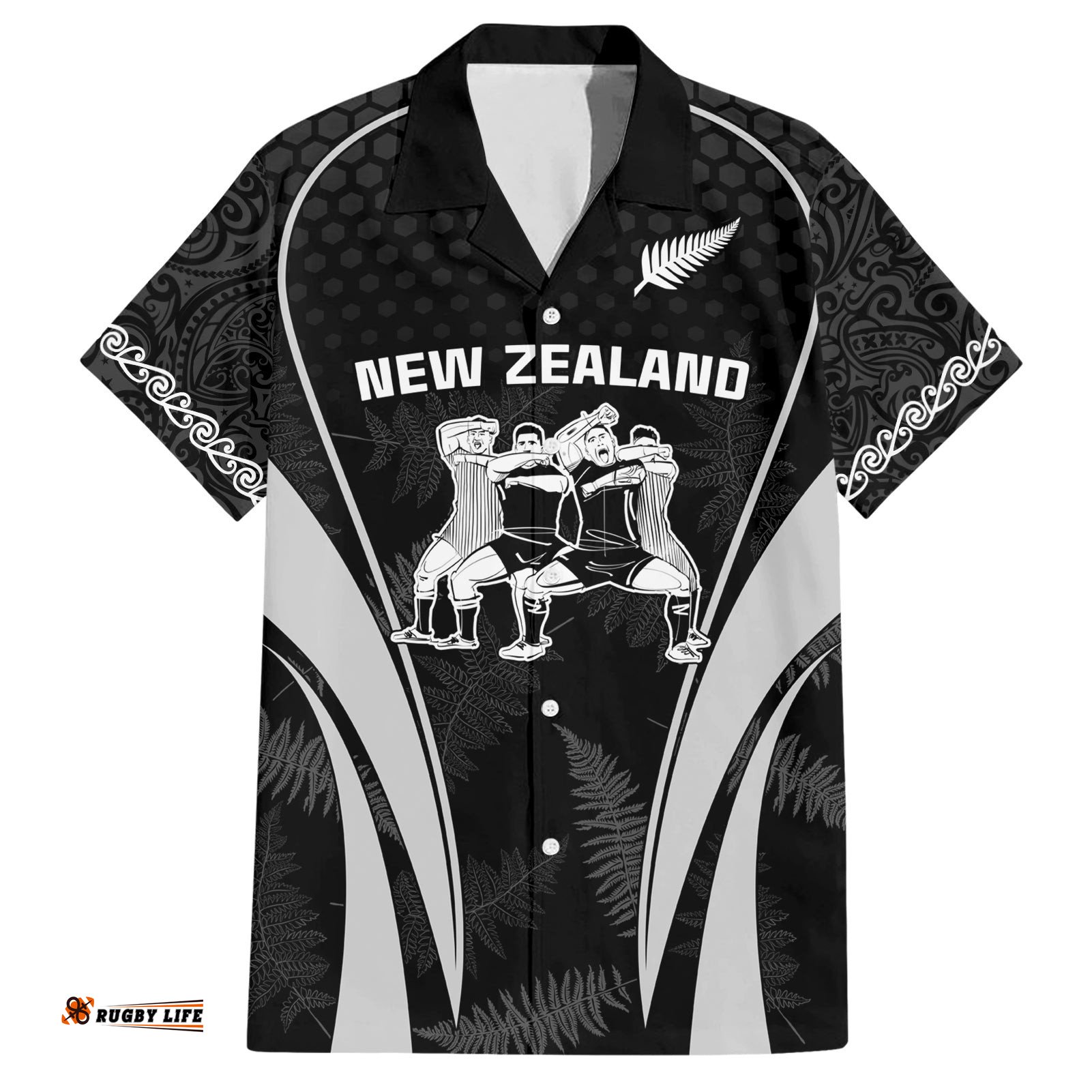 New Zealand Aotearoa Rugby Hawaiian Shirt Haka Dance Mixed Silver Fern Sporty Style