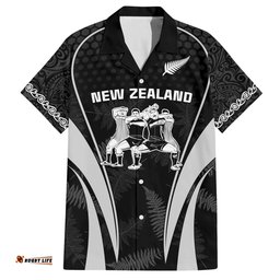 New Zealand Aotearoa Rugby Hawaiian Shirt Haka Dance Mixed Silver Fern Sporty Style