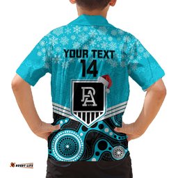 Custom Port Adelaide Football Christmas Hawaiian Shirt Merry Xmas Mix Aboriginal Art