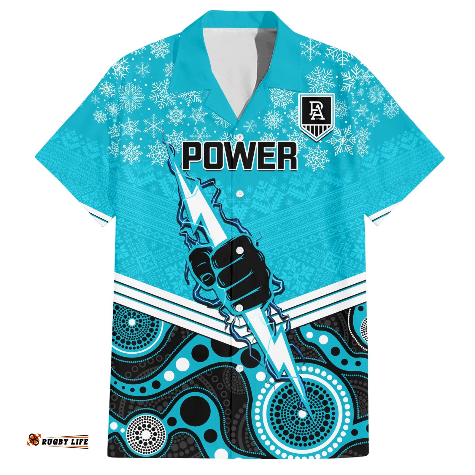 Custom Port Adelaide Football Christmas Hawaiian Shirt Merry Xmas Mix Aboriginal Art