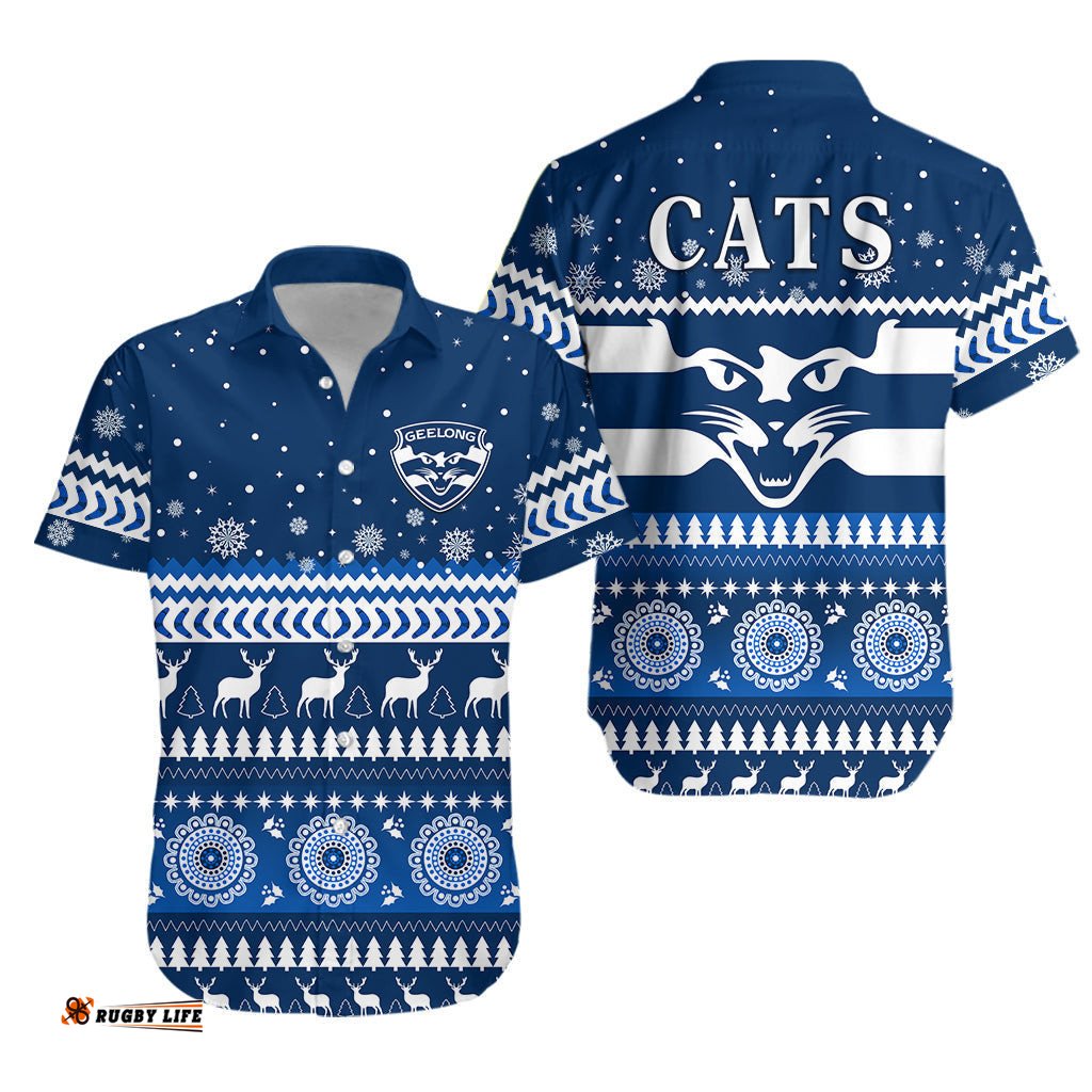 Cats Christmas Hawaiian Shirt Indigenous Geelong Football