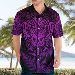 Personalised New Zealand Rugby Hawaiian Shirt Silver Fern All Black Mix Ta Moko Purple Style