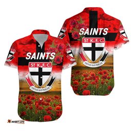 St Kilda Saints ANZAC Hawaiian Shirt Poppy Vibes