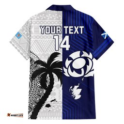 Custom Fiji And Scotland Rugby Hawaiian Shirt Fijian Tapa Pattern With Thistle