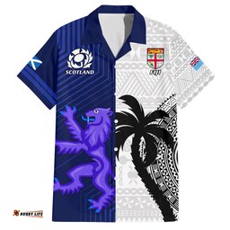 Custom Fiji And Scotland Rugby Hawaiian Shirt Fijian Tapa Pattern With Thistle