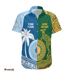 Personalised Fiji With Australia Rugby Hawaiian Shirt Aboriginal Mix Kesa Tapa Patterns