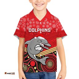 Custom Dolphins Rugby Christmas Hawaiian Shirt Merry Xmas Mix Aboriginal Art