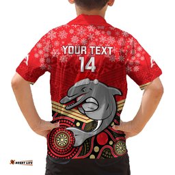 Custom Dolphins Rugby Christmas Hawaiian Shirt Merry Xmas Mix Aboriginal Art