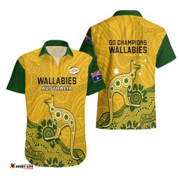 Australia Rugby Hawaiian Shirt Wallabies Kangaroo Indigenous Art