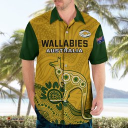 Australia Rugby Hawaiian Shirt Wallabies Kangaroo Indigenous Art