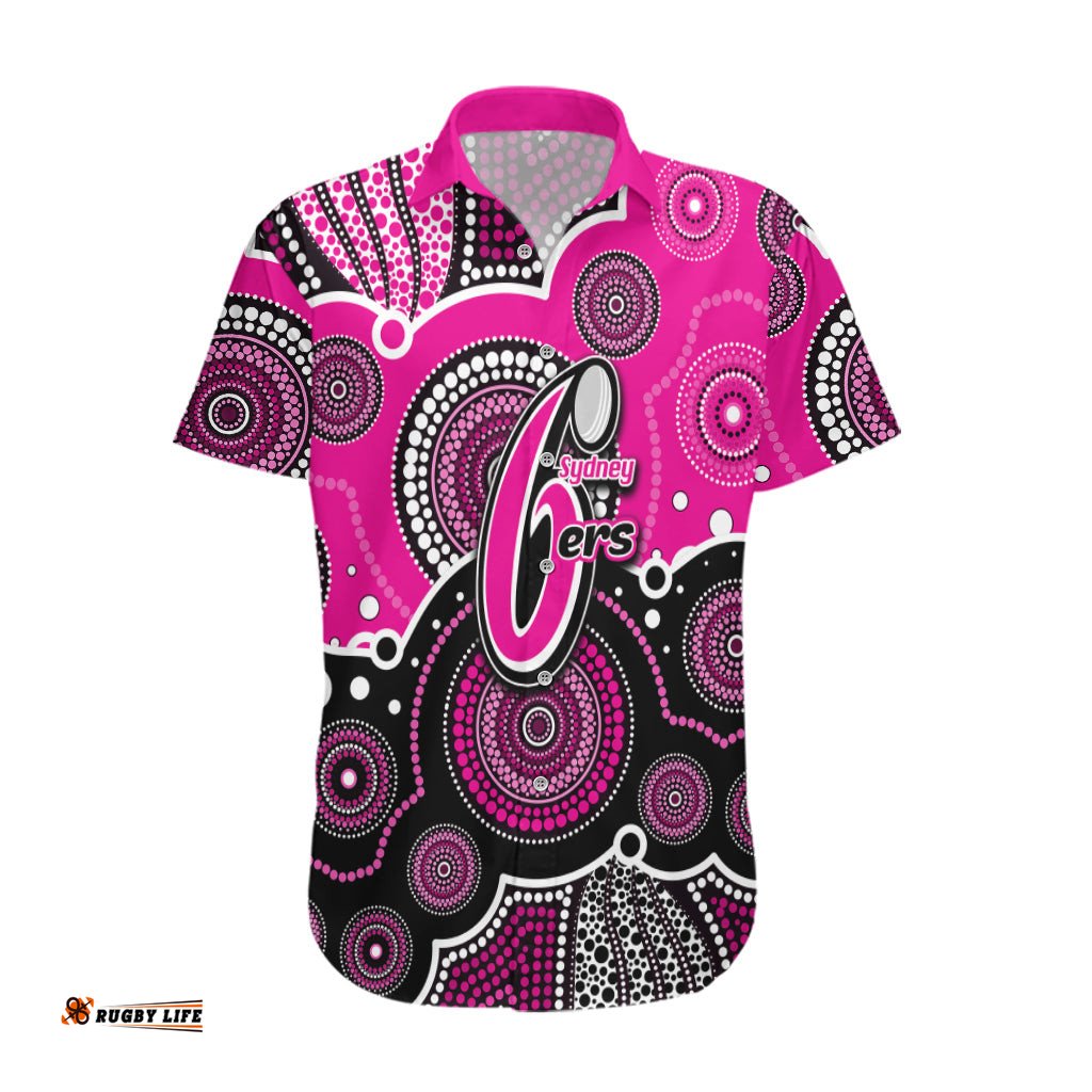 Custom Text And Number Sixers BBL Hawaiian Shirt Aboriginal Patterns Pink Version