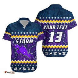 Custom Text and Number Storm Hawaiian Shirt Christmas Melbourne Mix Indigenous