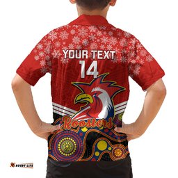 Custom Roosters Rugby Christmas Hawaiian Shirt Merry Xmas Mix Aboriginal Art