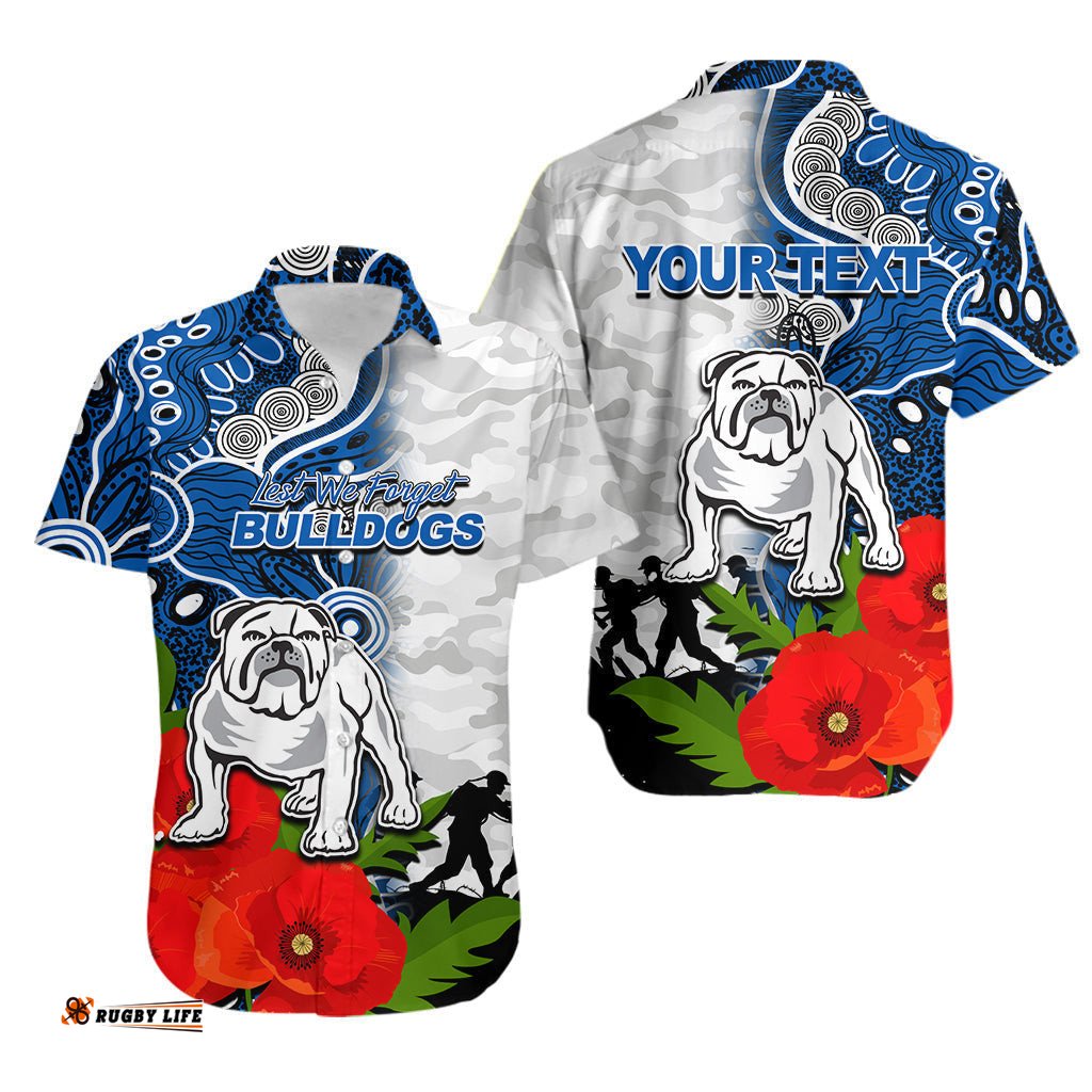 Custom Personalised Bulldogs ANZAC Day Aboriginal Mix Army Patterns Hawaiian Shirt