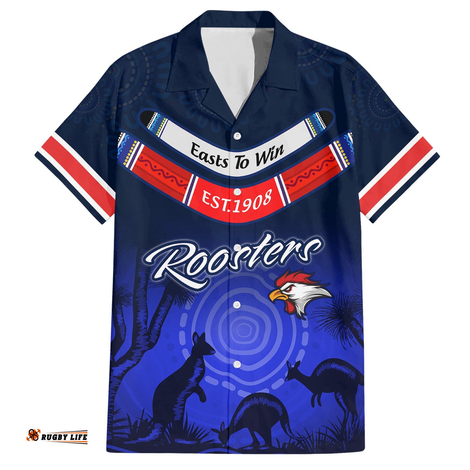 Rosster Easts To Win Hawaiian Shirt Sydney Rugby est 1908 Boomerang Indeginous